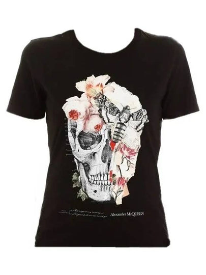 Floral Skull Print Short Sleeve T-Shirt Black - ALEXANDER MCQUEEN - BALAAN 2