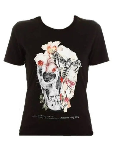 Floral Skull Print Short Sleeve T-Shirt Black - ALEXANDER MCQUEEN - BALAAN 1