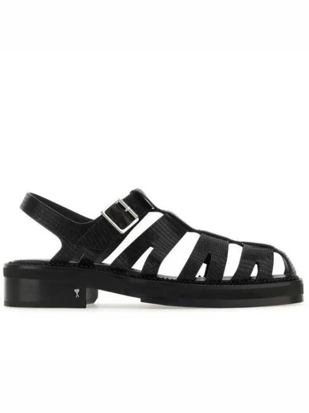 Caged Leather Sandals Black - AMI - BALAAN 2