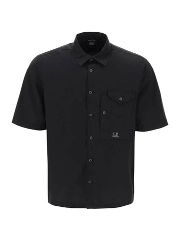 Cotton Popeline Short Sleeve Shirt Black - CP COMPANY - BALAAN 1