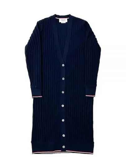 Wide Rib Cashmere Tip V-Neck Cardigan Dress Navy - THOM BROWNE - BALAAN 2