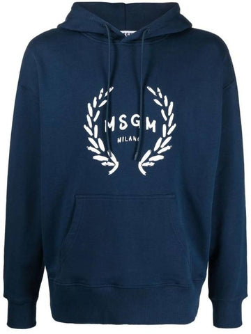 Milano Logo Print Cotton Hoodie Navy - MSGM - BALAAN 1