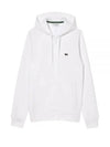 Embroidery Logo Kangaroo Pocket Fleece Zip Up Hoodie White - LACOSTE - BALAAN 1