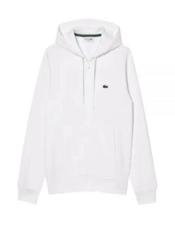 Embroidery Logo Kangaroo Pocket Fleece Zip Up Hoodie White - LACOSTE - BALAAN 1