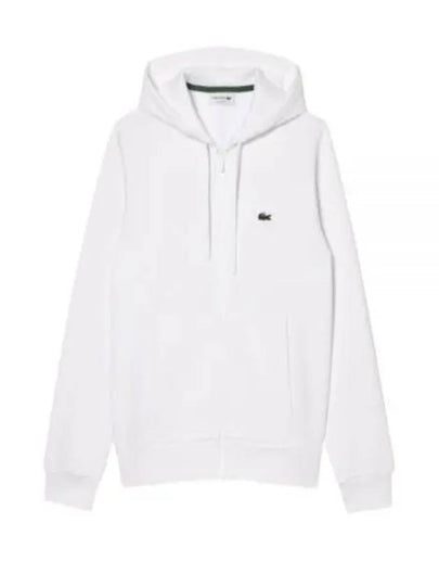 Embroidery Logo Kangaroo Pocket Fleece Zip Up Hoodie White - LACOSTE - BALAAN 2