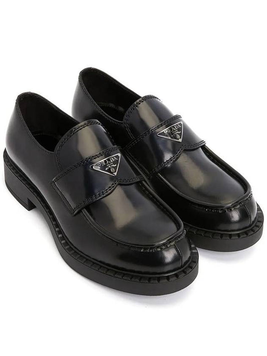 Chocolate Brushed Leather Loafers Black - PRADA - BALAAN 2