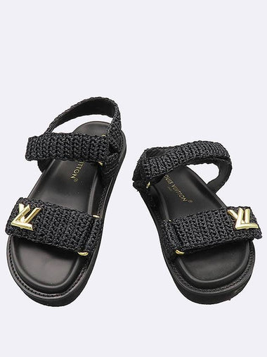 Louis Vuitton 1ABGR5 Black Color Leather LV Logo Twist Women s Sandals 35 - LOUIS VUITTON - BALAAN 1