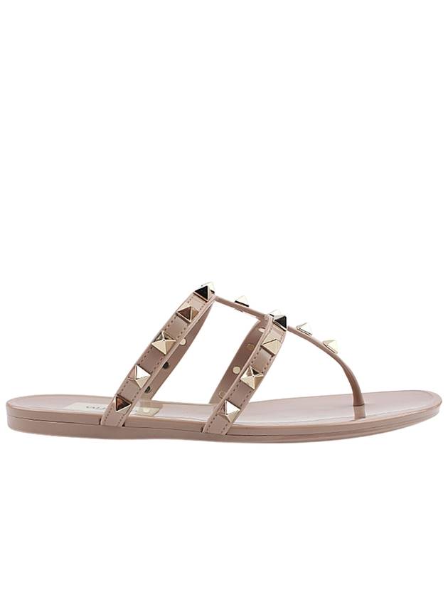 Rockstud Flat Rubber Flip Flops Beige - VALENTINO - BALAAN 2