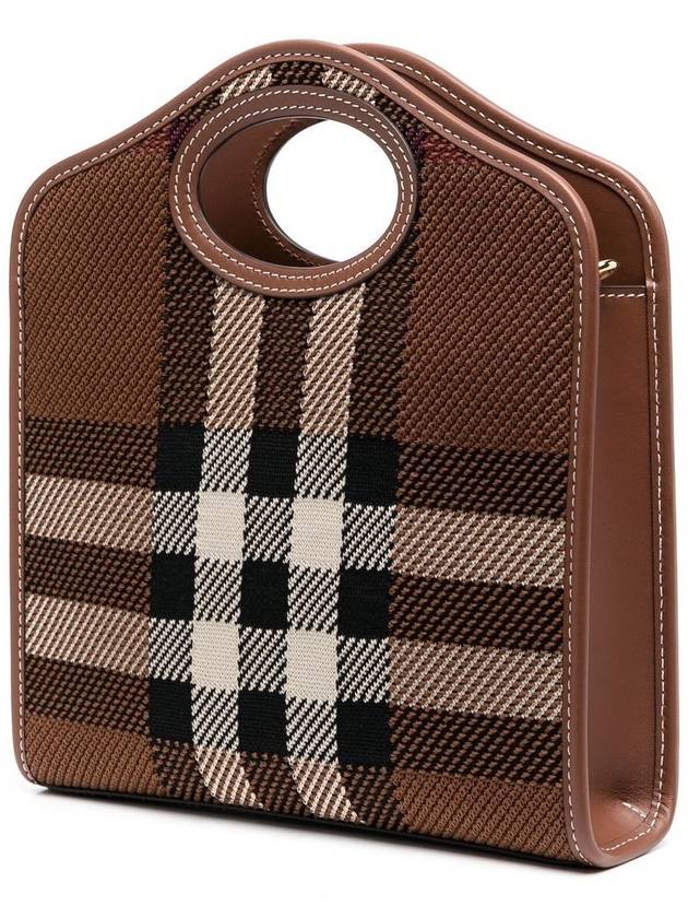 Mini Knit Check Leather Pocket Tote Bag Brown - BURBERRY - BALAAN 17