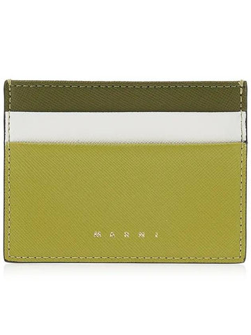 Saffiano Color Block Card Wallet Green - MARNI - BALAAN.