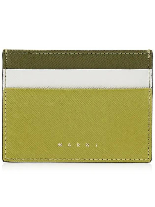 Saffiano Color Block Card Wallet Green - MARNI - BALAAN.