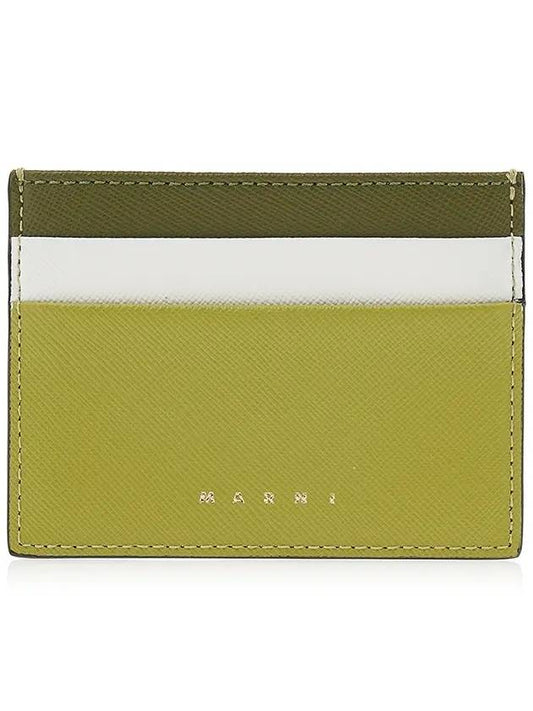 Saffiano Color Block Card Wallet Green - MARNI - BALAAN 1