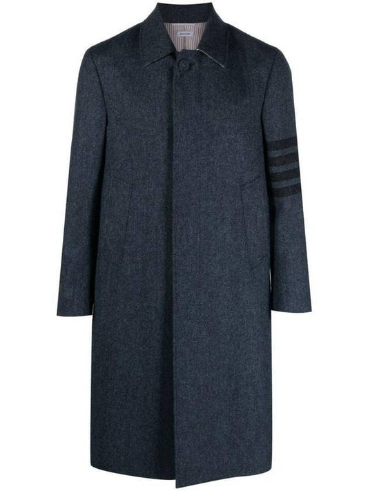 Men's Donegal Tweed 4 Bar Wool Single Coat Blue - THOM BROWNE - BALAAN 1