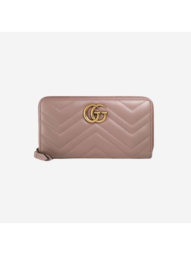 GG Marmont Chevron Matelasse Zipper Around Long Wallet Dusty Pink - GUCCI - BALAAN 1