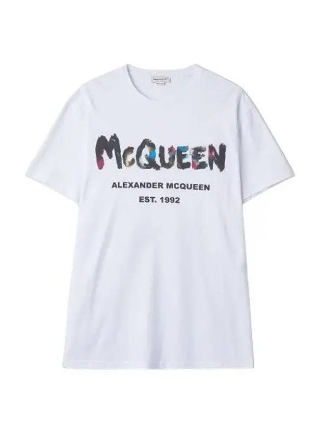 Graffiti logo print short sleeve t shirt white - ALEXANDER MCQUEEN - BALAAN 1