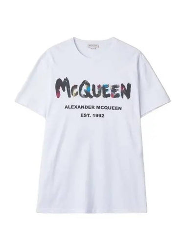 Graffiti logo print short sleeve t shirt white - ALEXANDER MCQUEEN - BALAAN 1