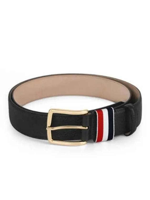 Men's Three Stripes Tab Pebbled Leather Belt Black - THOM BROWNE - BALAAN 2