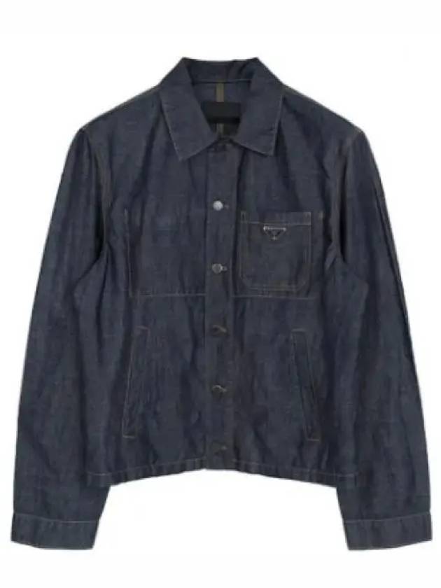 Triangle Logo Chambray Shirt Jacket Navy - PRADA - BALAAN 2