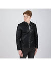 Men's zipper point black eco-leather zip-up leather jumper LJP120 - IKALOOOK - BALAAN 5