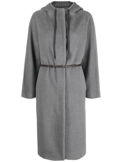 Knit Detailed Hooded Single Coat Grey - FABIANA FILIPPI - BALAAN 2