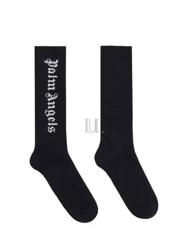 Vertical Logo Cotton Socks Black - PALM ANGELS - BALAAN 2