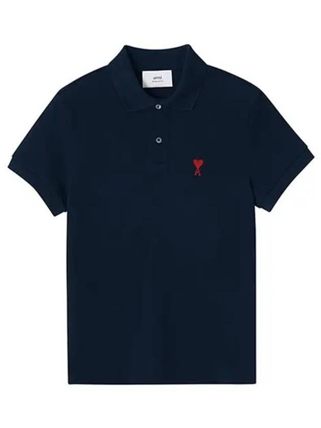 Heart Logo Polo Shirt Navy - AMI - BALAAN 6