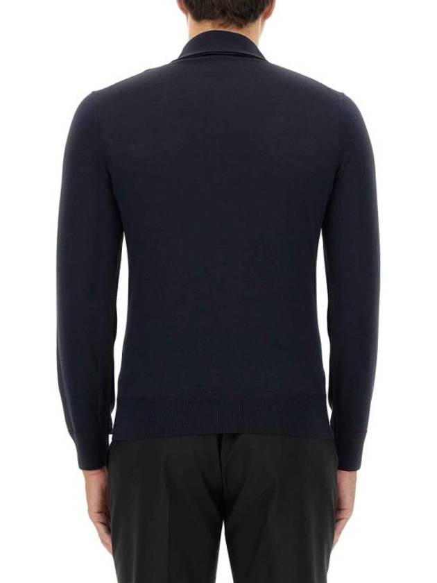 Long Sleeve Knit Polo Shirt Navy - TOM FORD - BALAAN 4