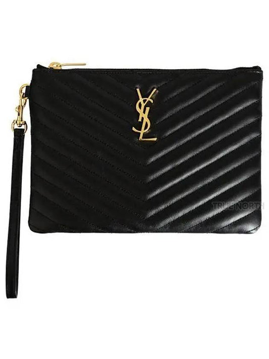 Matelasse Monogram Logo Strap Clutch Bag Black - SAINT LAURENT - BALAAN 2