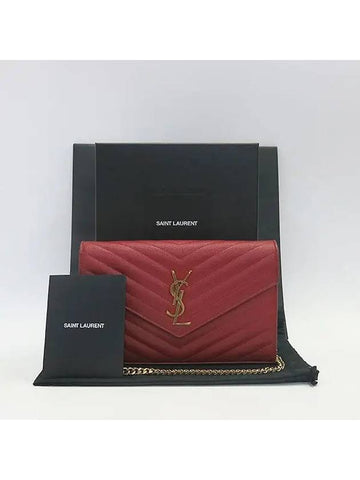 YSL Yip 377828 Red color matelass gold monogram medium clutch and cross bag - SAINT LAURENT - BALAAN 1