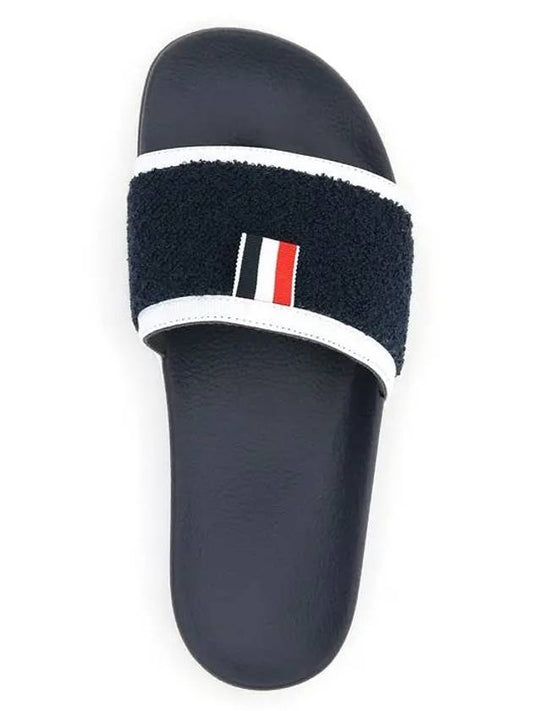 Men's Three-Stripe Tab Terry Slide Slippers Navy - THOM BROWNE - BALAAN 2