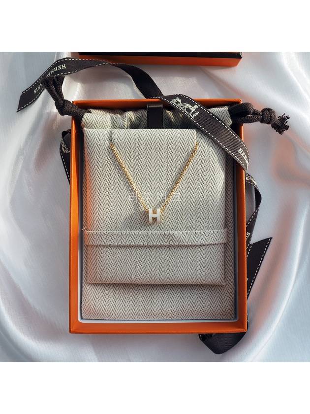 Mini Pop H Pendant Necklace Gold Blanc White - HERMES - BALAAN 4