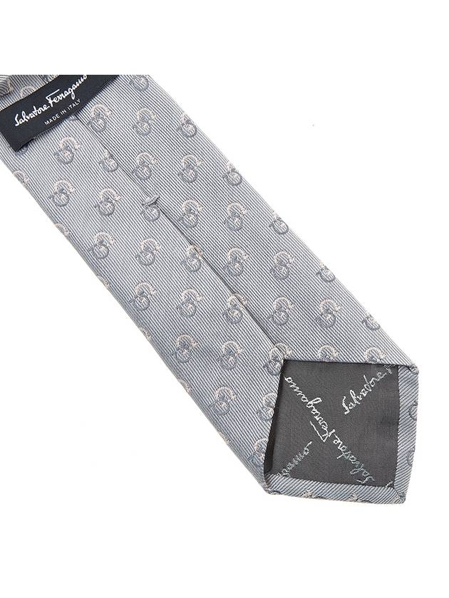 Gancini Cotton Silk Blend Tie Grey - SALVATORE FERRAGAMO - BALAAN 7