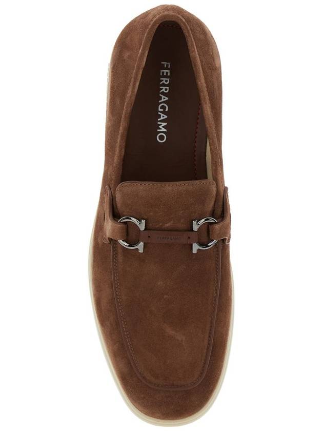 'Cosimo' Brown Loafers With Metallic Hooks On The Front In Suede Man - SALVATORE FERRAGAMO - BALAAN 3