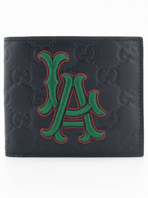 MLB LA Angels Cima Leather Bicycle Wallet Black - GUCCI - BALAAN.