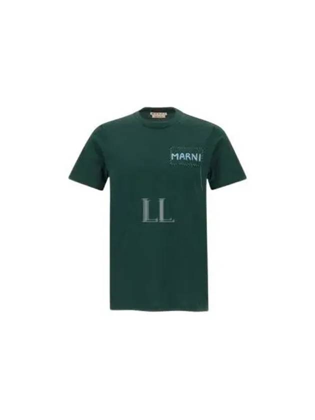 Stitch Logo Short Sleeve T-Shirt Green - MARNI - BALAAN 2