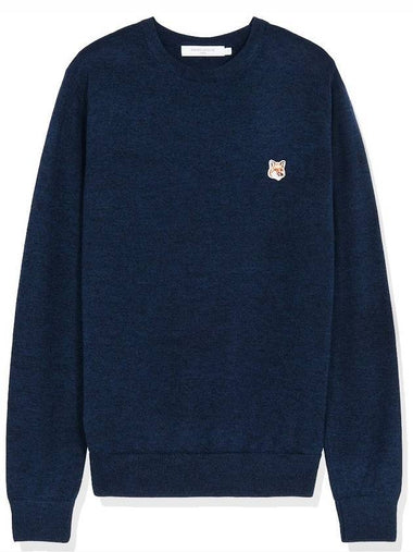 Fox head Patch Regular Round Neck Pullover Knit Top Navy Melange - MAISON KITSUNE - BALAAN 1