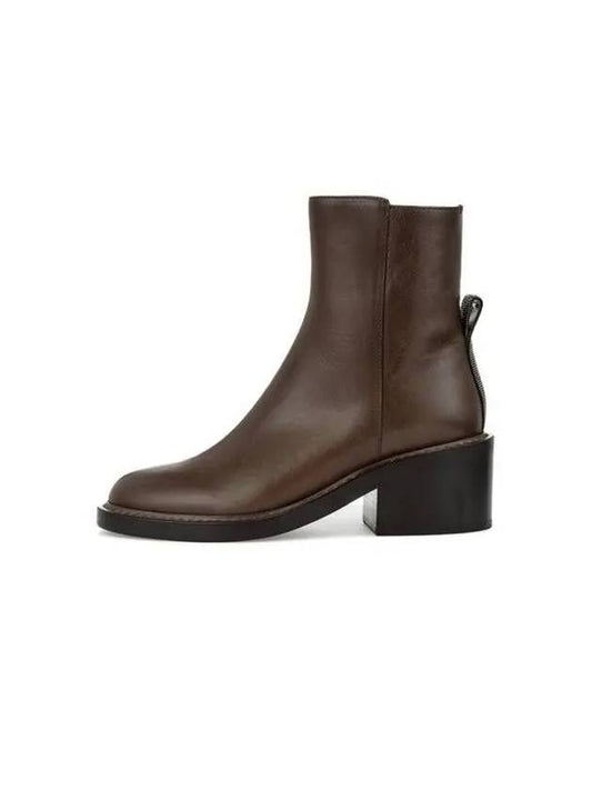 Women's Monili pull tab zipper leather boots dark brown 270829 - BRUNELLO CUCINELLI - BALAAN 1