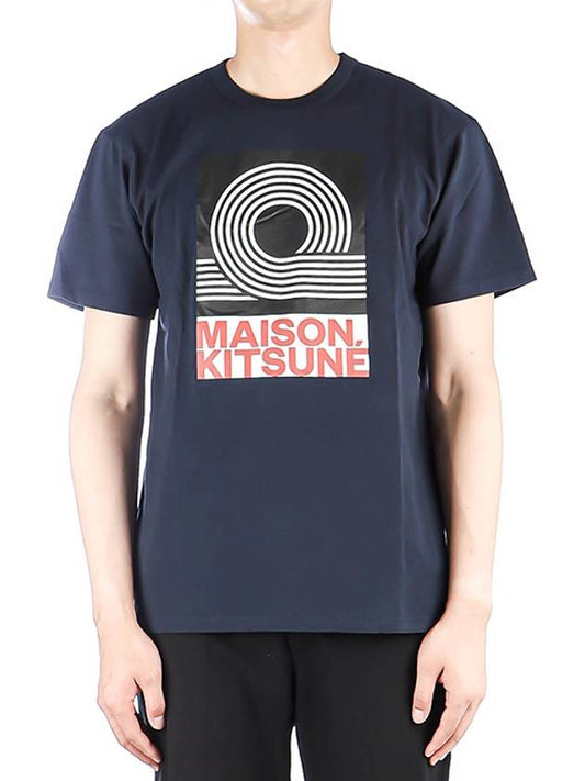 Black Anthony Burri Logo Classic Short Sleeve T-Shirt Navy - MAISON KITSUNE - BALAAN.