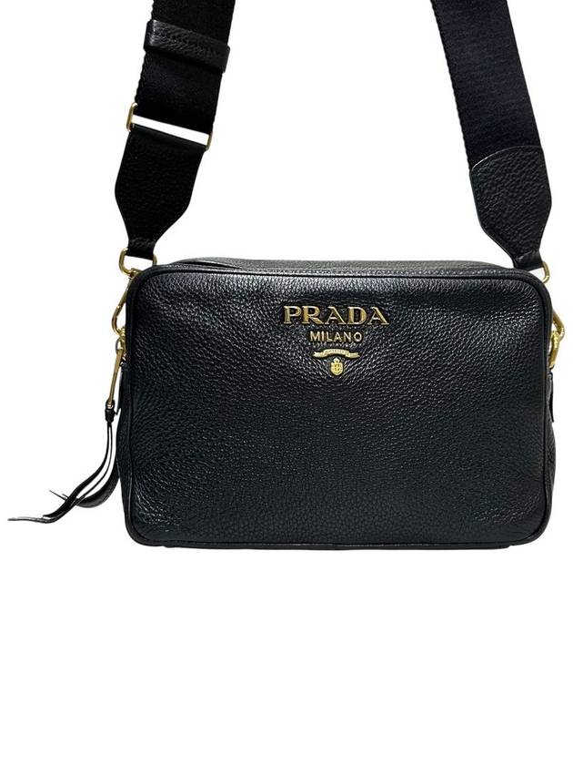 1BH089 Black leather Vitello gold lettering camera cross bag - PRADA - BALAAN 2