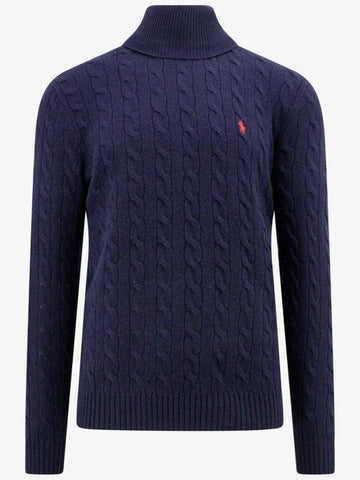 Embroidered Logo Cable Wool Turtleneck Navy - POLO RALPH LAUREN - BALAAN 1