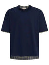 Plaid Check Panel Cotton Short Sleeve T-shirt Navy - MARNI - BALAAN 2