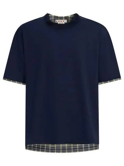 Plaid Check Panel Cotton Short Sleeve T-shirt Navy - MARNI - BALAAN 2