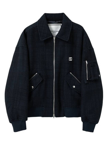 Men's Logo Tweed Zip-Up Jacket Navy - WOOYOUNGMI - BALAAN 1