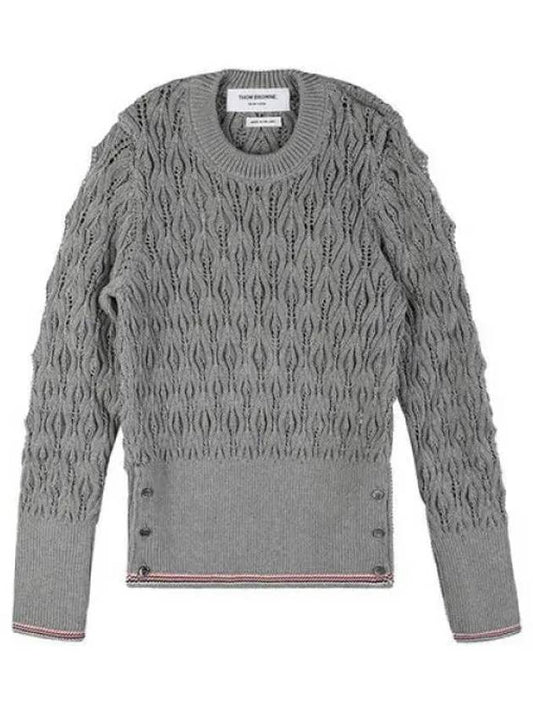 Pointelle Tipping Crew Neck Pullover Knit Top Grey - THOM BROWNE - BALAAN 2