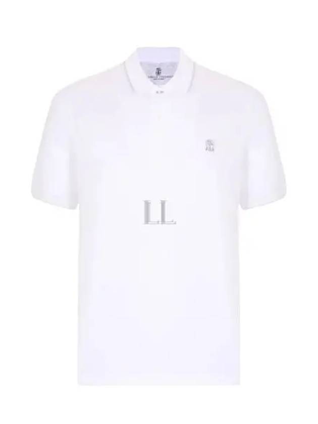 Embroidered Logo Cotton Short Sleeve Polo Shirt White - BRUNELLO CUCINELLI - BALAAN 2