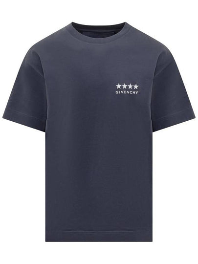 Logo Print Short Sleeve T-Shirt Blue - GIVENCHY - BALAAN 2