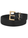 Monogram Square Buckle Leather Belt Black Gold Plated - SAINT LAURENT - BALAAN.