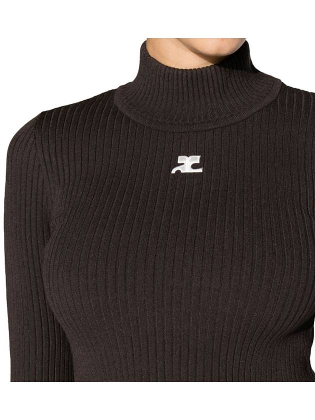 Embroidered Logo Mock Neck Rib Turtleneck Brown - COURREGES - BALAAN 6