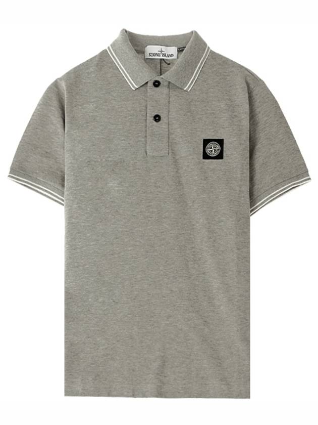 Men's Two Line Wappen Patch Cotton Short Sleeve Polo Shirt Grey - STONE ISLAND - BALAAN 2