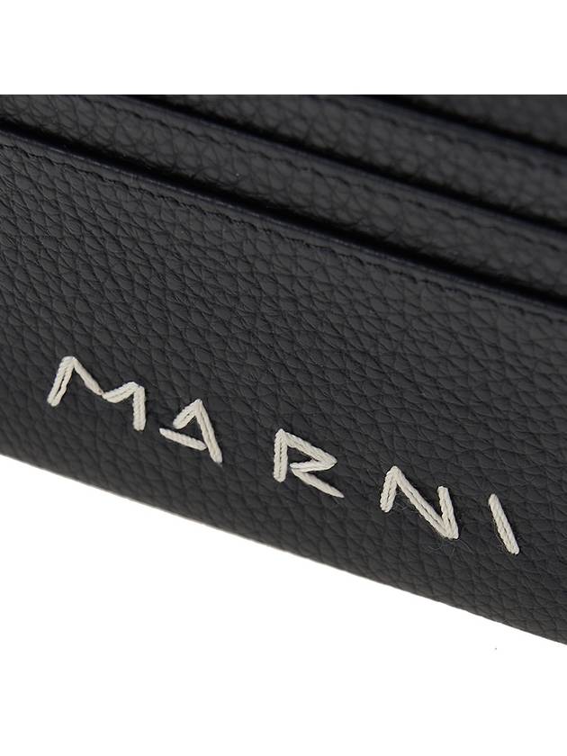 Embroidered Logo Calfskin Card Wallet Black - MARNI - BALAAN 7